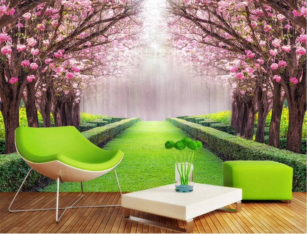 

3d room wallpaper custom mural non-woven photo Flowers park tree-lined trail painting 3d wall murals wallpaper for walls 3d