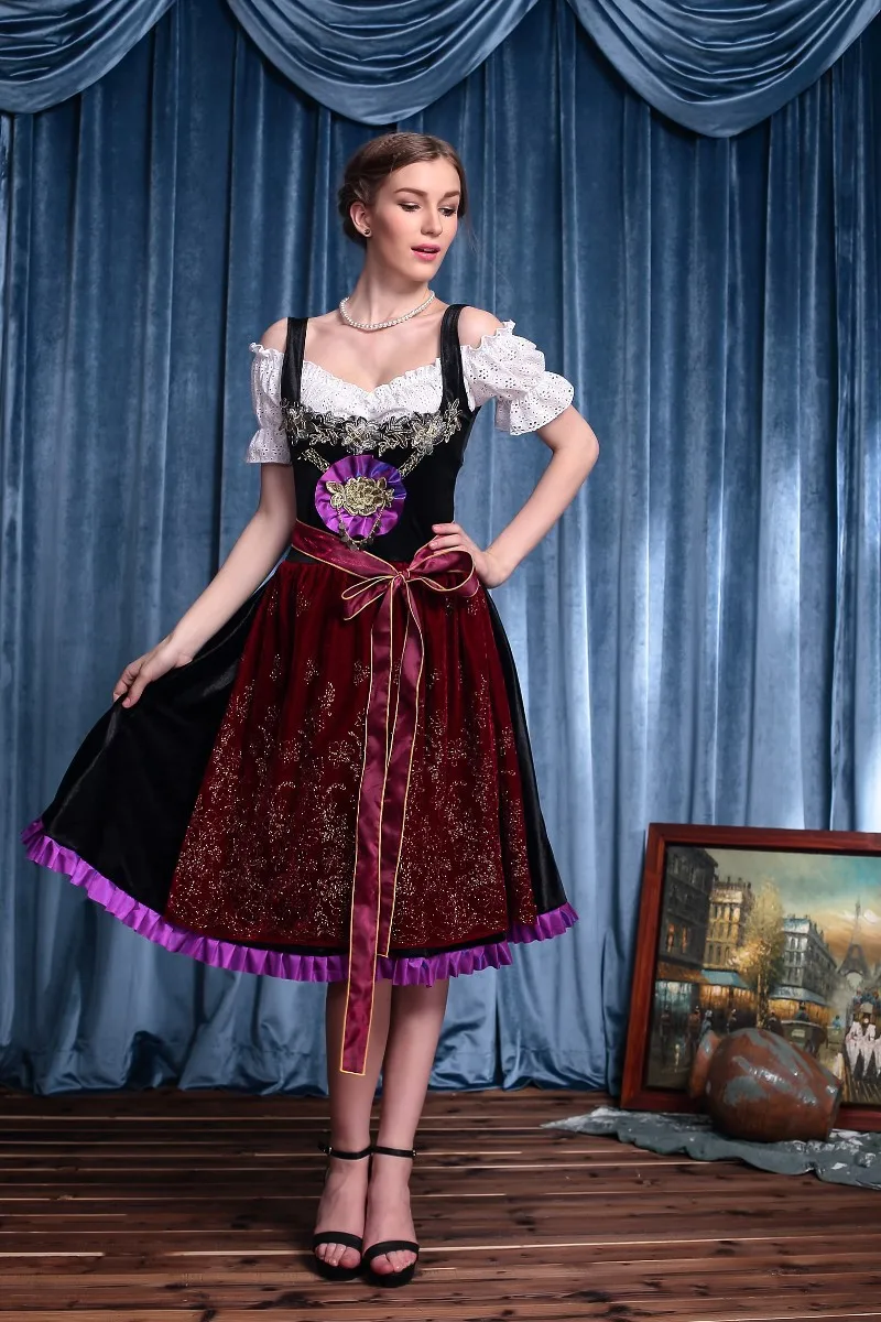Мода Октоберфест пиво девушка костюм платье горничной Wench Германия Баварская с коротким рукавом нарядное