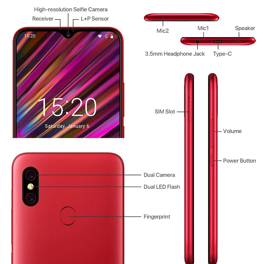Европейская версия UMIDIGI F1 Android 9 0 6 3 &quotдюймовый дисплей с каплями воды Helio P60 4 Гб + 128