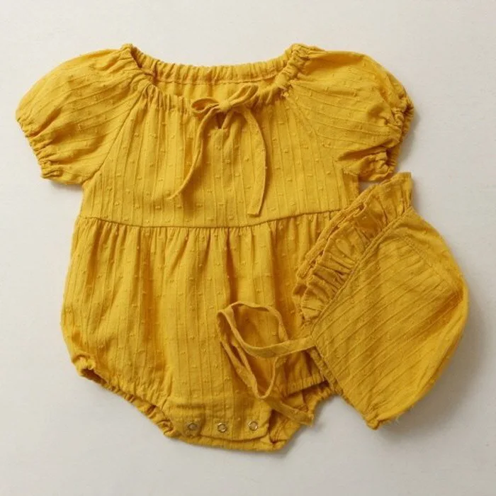 Лето 2019 боди из чистого хлопка с коротким рукавом для маленьких девочек шляпа