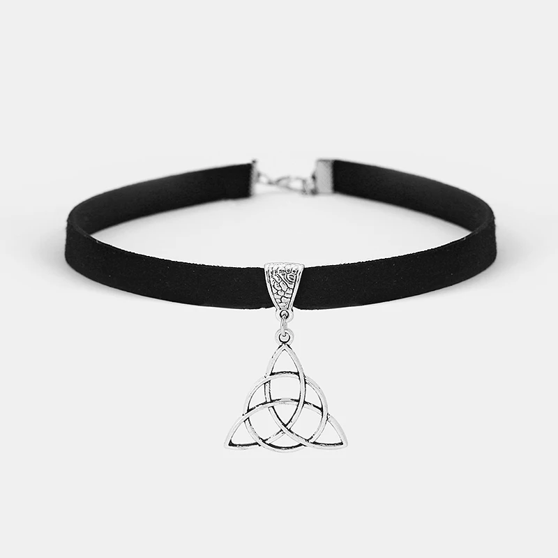 Черный плоский шнурок из искусственной замши кельтский Узелок Triquetra Charm 13