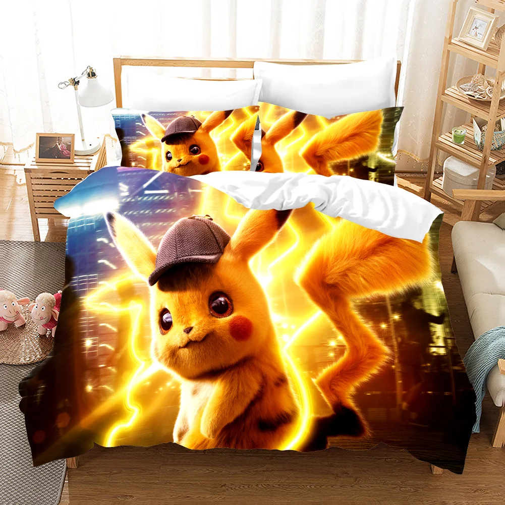 Pokemon Cartoon anime 3d bedding set Duvet Covers Pillowcases pikachu 3pcs Anime comforter bedding sets bedclothes bed linen