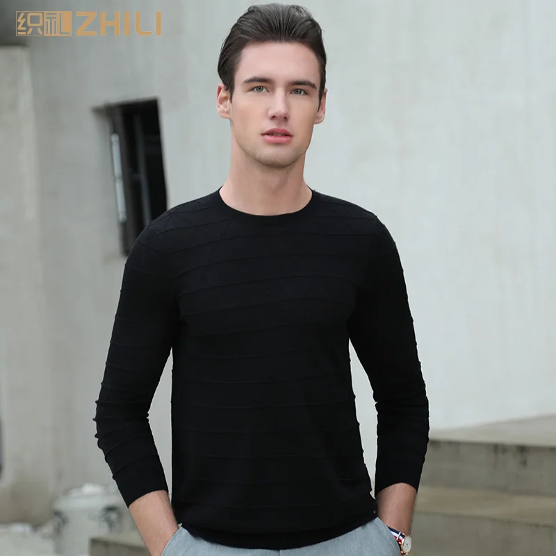 

Men's Casual Slim Fit Black T-Shirts Long Sleeve Wool Tee
