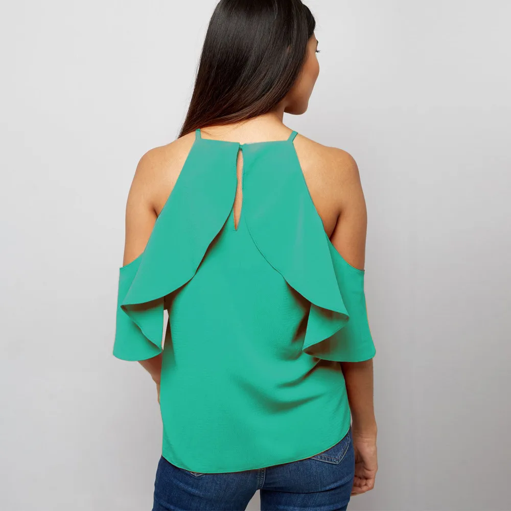 Zmvkgsoa 5XL 6XL Плюс Размеры женская одежда Блузка оборками Sleeve Cold Shoulder Топы