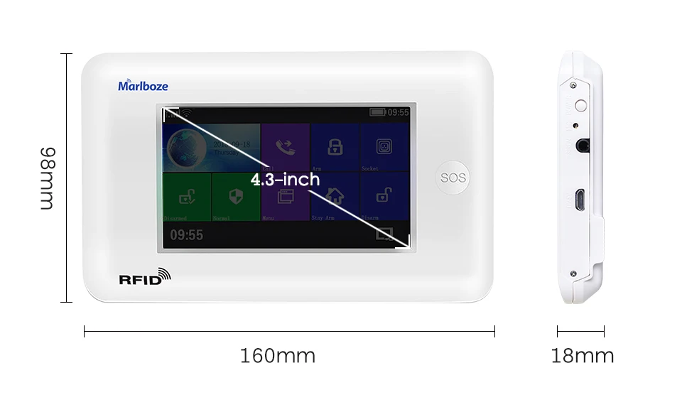 Marlboze беспроводная домашняя безопасность Wi-Fi GSM GPRS Сигнализация приложение дистанционное управление RFID карта Arm снятие с цветным экраном кнопка SOS