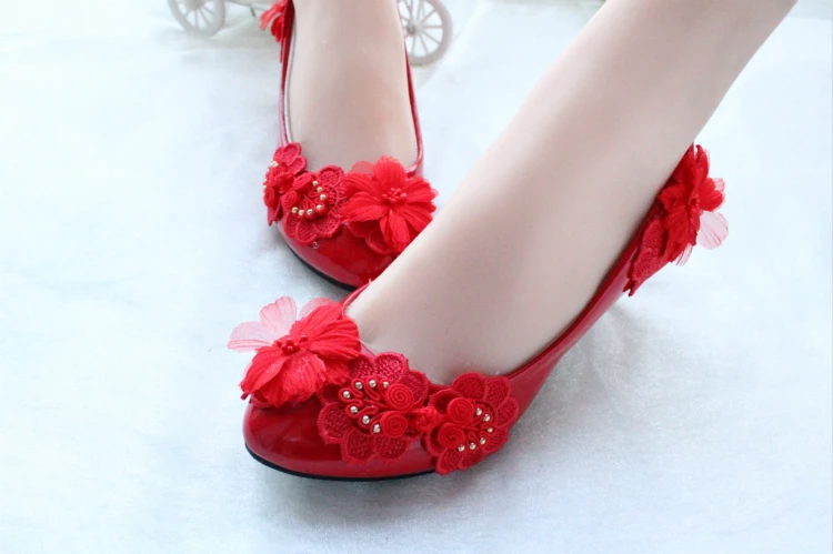 Свадебные туфли в китайском стиле для свиданий Красные ручной работы с