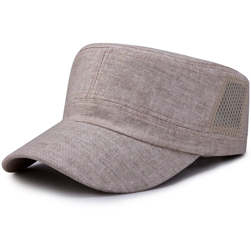 Beige Модная винтажная дышащая льняная шляпа унисекс для женщин и мужчин с плоским верхом, Кепка в стиле милитари, Кепка в стиле «Щенячий патруль», бейсболки - Цвет: Beige