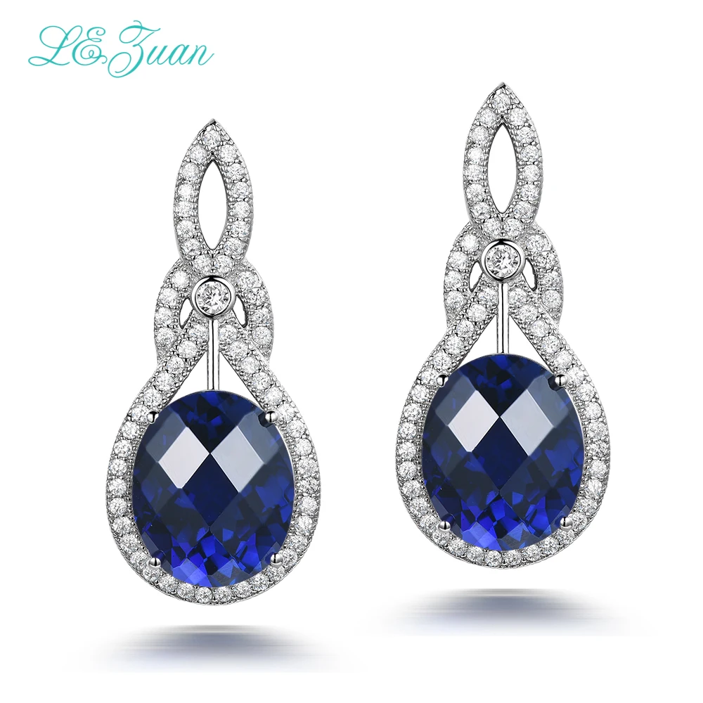 I&zuan 925 Sterling Silver Jewelry Drop Earrings 13.01ct Sapphire Gemstone Checkerboard Cut Luxury Earrings For Women E0051-W02