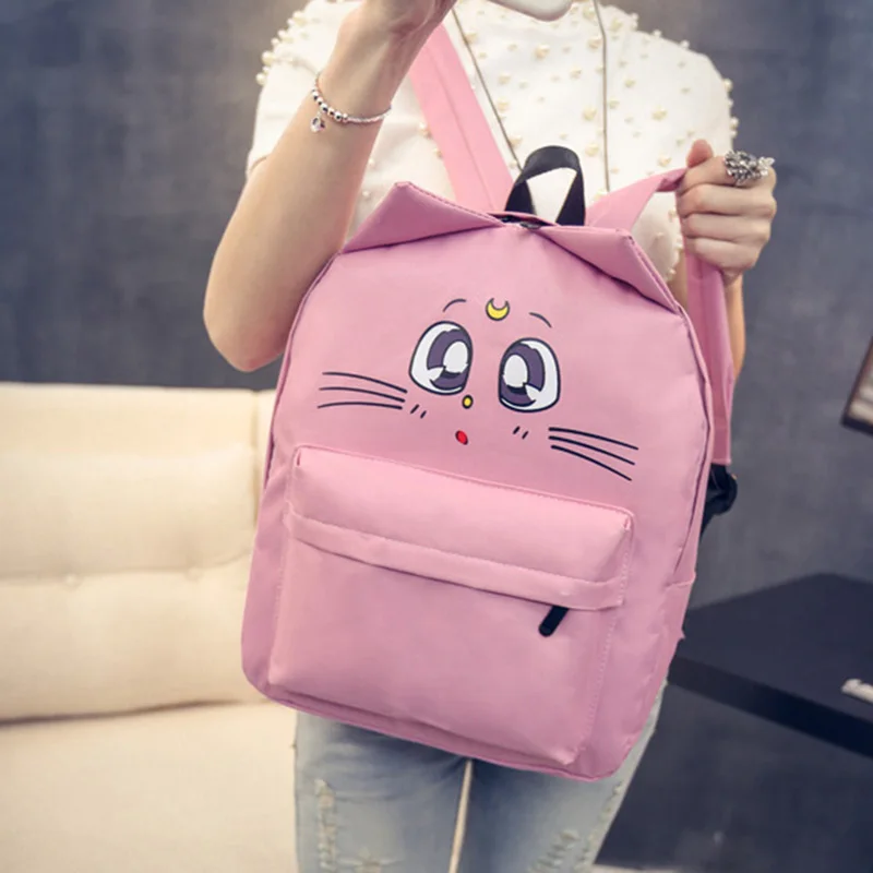 Женские парусиновые рюкзаки с принтом кошачьих глаз школьные сумки для девочек