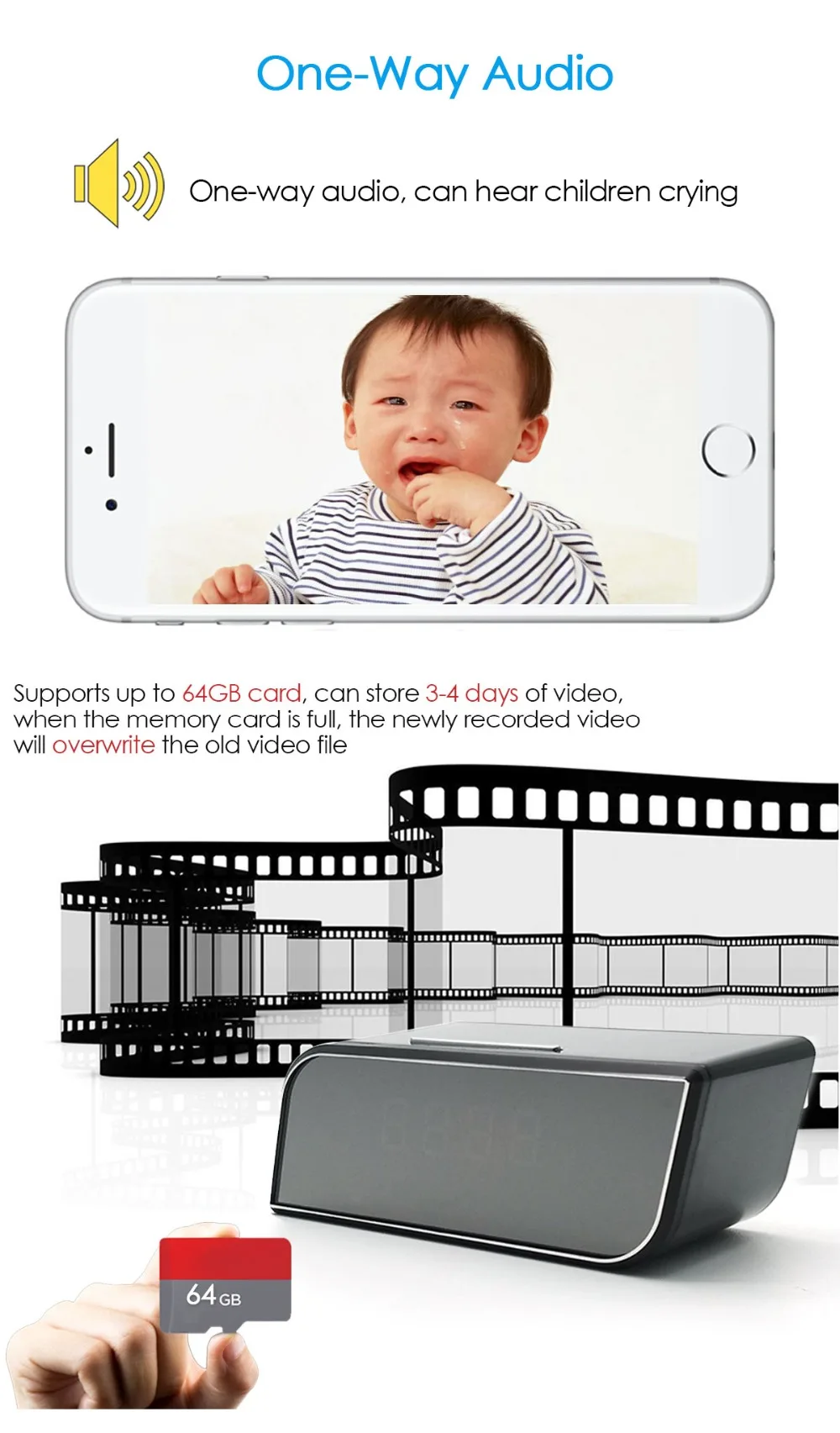 Мини-часы с камерой HD 1080P WiFi смарт-зеркальные часы с функцией ночного видения с функцией Обнаружения Движения ip-часы с поддержкой Android/iOS Phone View Vi