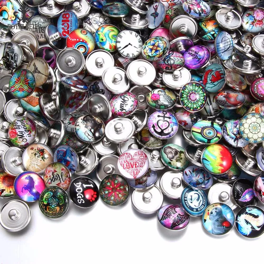

RoyalBeier 50pcs/lot Special Price Snap Buttons Glass Charms 18mm Snap Button Fit 18mm Snap Bracelet Necklace Women DIY Jewelry