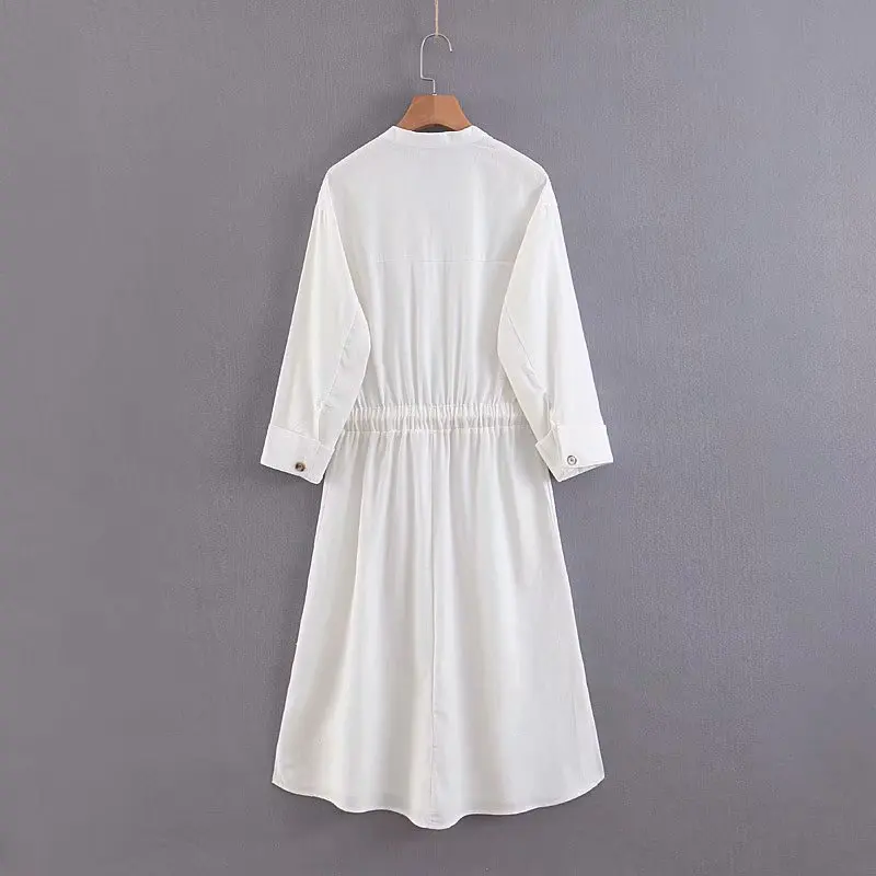2019 Европейский стиль женское модное однотонное льняное платье с v образным