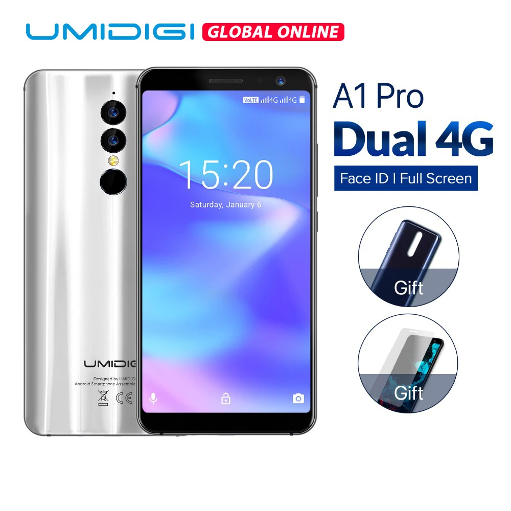 UMIDIGI A1 Pro Android 8 1 Глобальный Версия мобильного телефона 5 дюймов 3 ГБ + 16