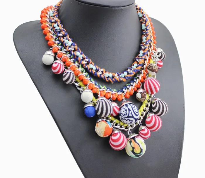 CHOKER NECKLACES the New Fashion Jewelry Hot Sale 2014 Multicolour Ball Shape Cotton Rope Knitted Chunky Statement Collar n0133 | Украшения