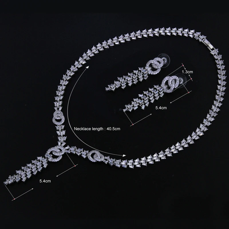

Luxury Bridal Jewelry Sets for women rhodium plated setting white CZ 2pcs jewelry set ( necklace + earrings ) Free drop shipping