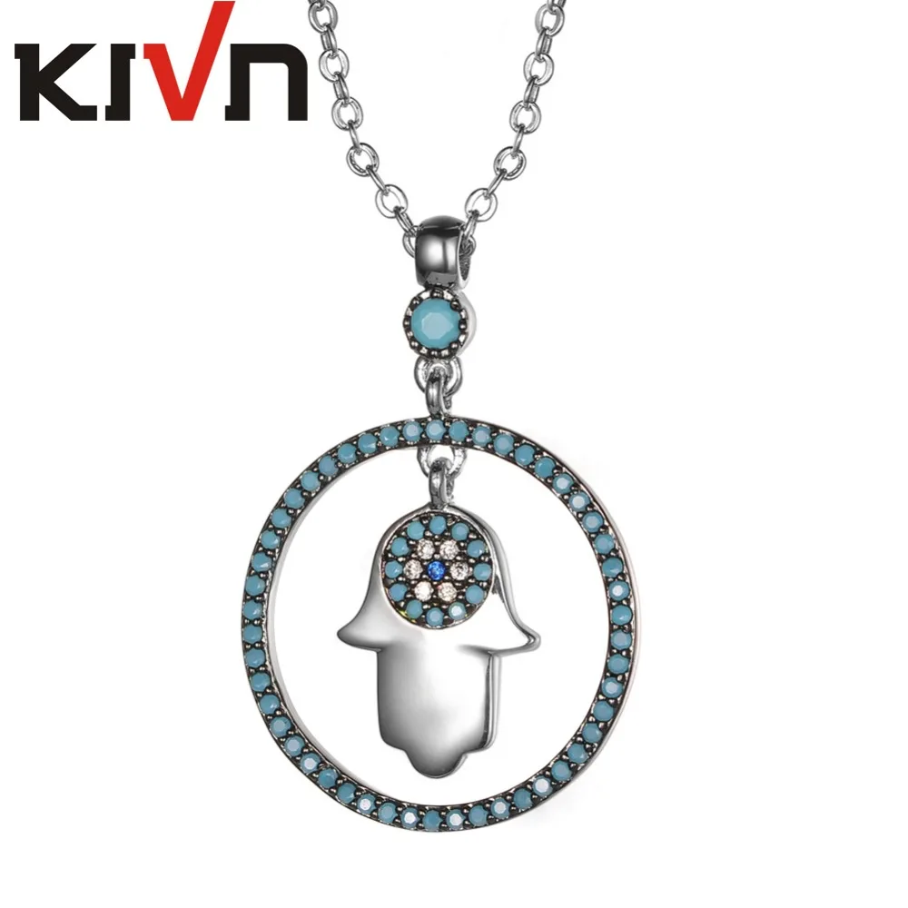 

KIVN Jewelry CZ Cubic Zirconia Blue eye Hamsa Womens Girls Bridal Wedding Pendants Necklaces Birthday Gifts 10pcs Lot Wholesale