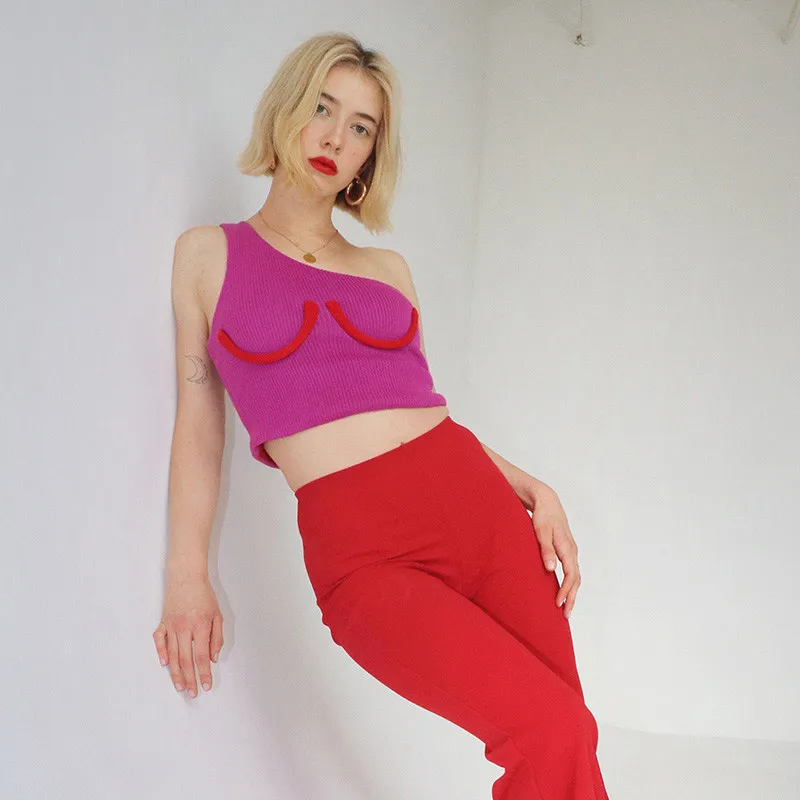 Женский укороченный топ на одно плечо майка без рукавов летняя модная одежда