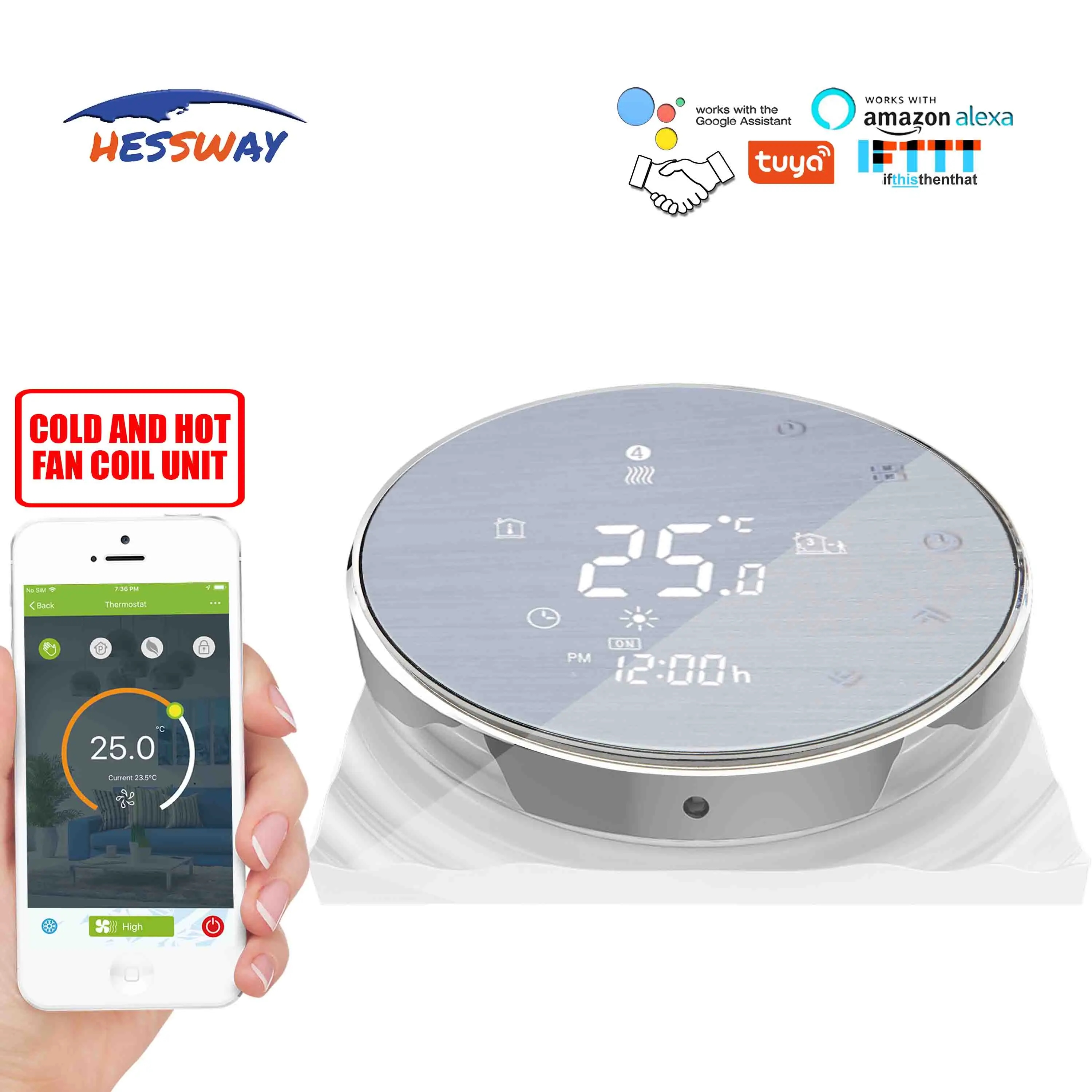 HESSWAY TUYA fan coil smart thermostat WIFI for heat cool temp regulator Surface wire drawing