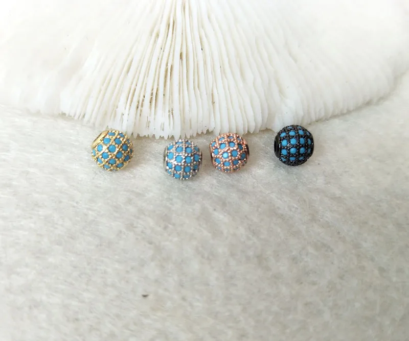 

5Pcs Lake Blue CZ zircon crystal Micro pave Connector round Beads for DIY Making Bracelet necklace Jewelry Finding BD316