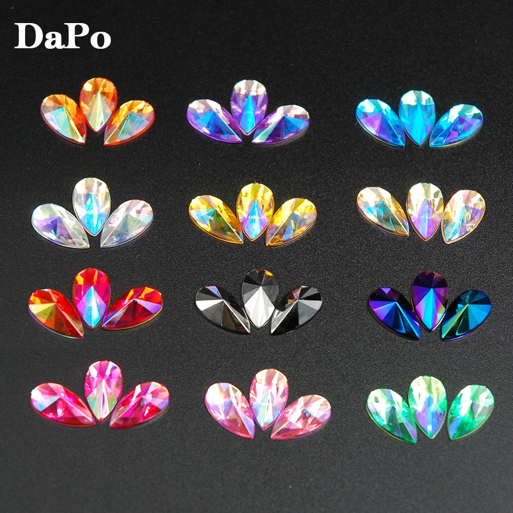 Акриловые стразы в форме капли 13 цветов на клеевой основе заостренные камни для