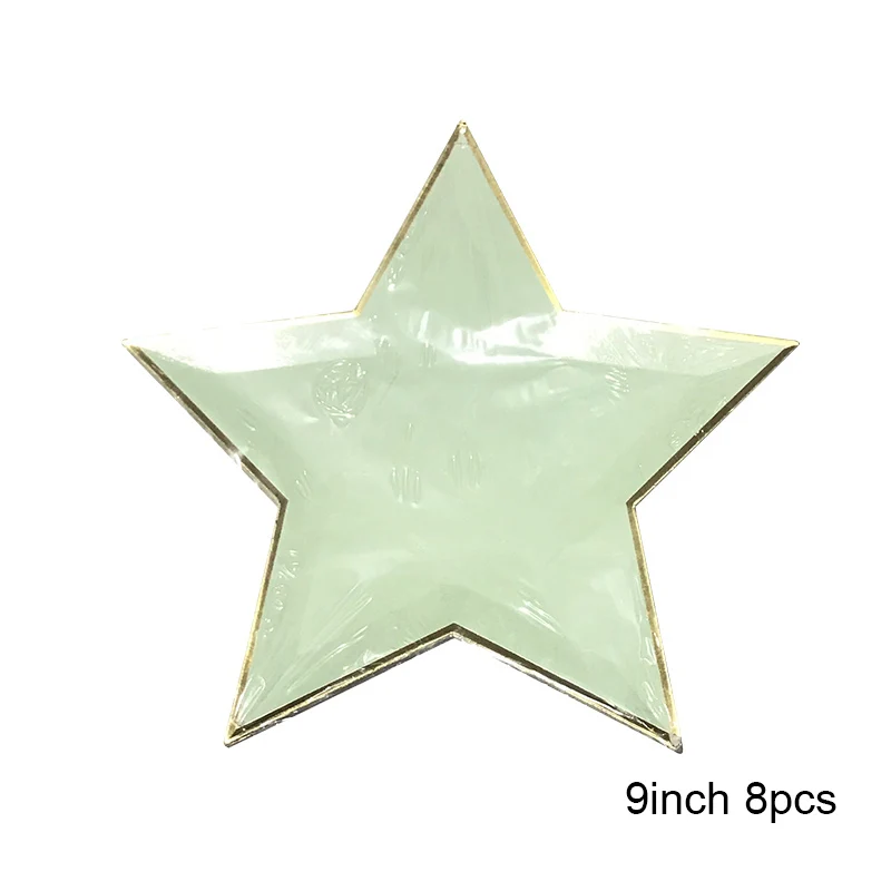 8pcs 9star plates Золотая фольга, Звездные принадлежности для свадебной вечеринки, набор посуды, светильник, мятно-зеленая бумага, тарелки, салфетки для стаканчиков для детского душа, декор для крещения - Цвет: 8pcs 9star plates
