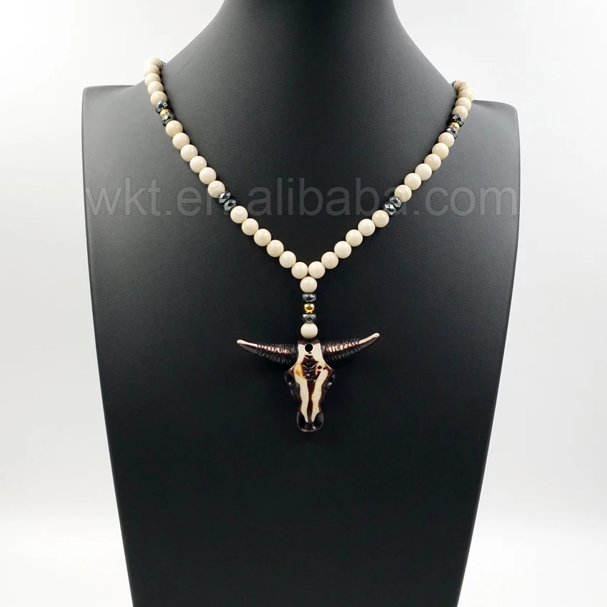 Ожерелье с длинной рожковой головкой из смолы длиной 32 дюйма шариками гематита