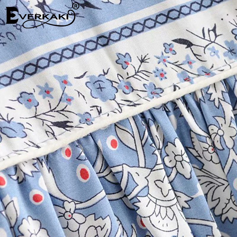 Everkaki Gypsy/длинное платье с принтом для женщин Boho кисточки длинным рукавом синее