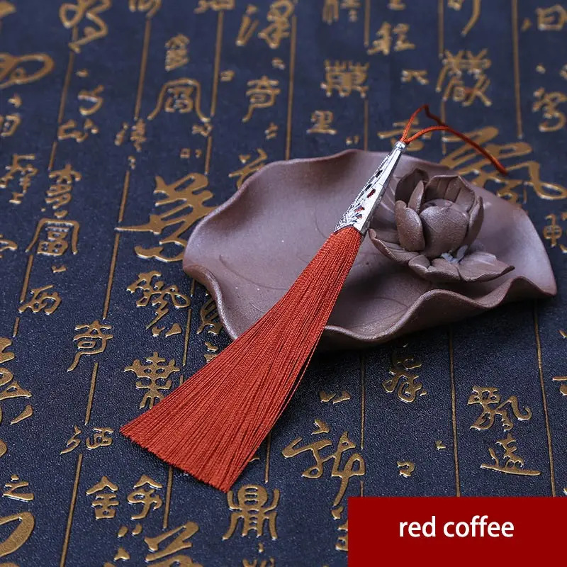 red coffee 2 шт 9 см Висячие веревочки сплав колпачок шелк кисточка швейная ткань кисточка ключ кисточки китайские Характеристики подарок украшения кулон - Цвет: red coffee