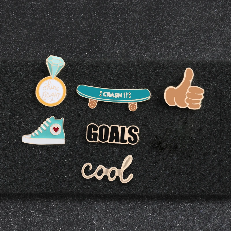 Мультфильм иконы буквы голы COOL OMG брошь скейтборд обувь эмаль шпильки джинсовые