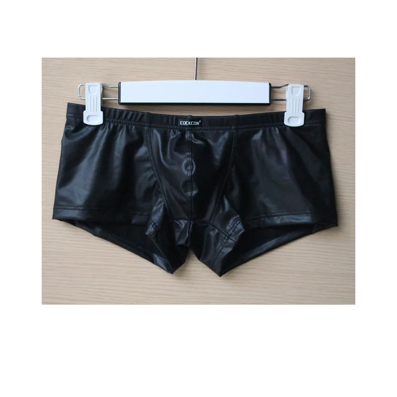 

New Male Sexy low-waist Faux Leather Boxer Men's Underwear Panties Shorts