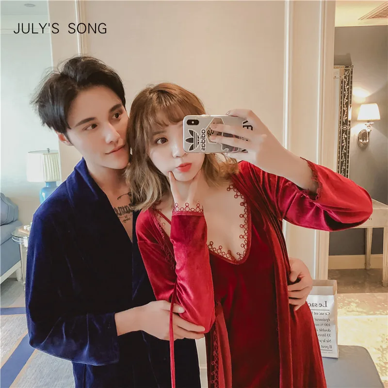 Золотистая бархатная Пижама JULY'S SONG для пар женские и мужские осенне-зимние