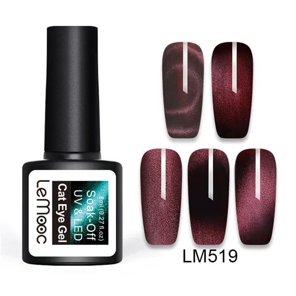 LM519 LEMOOC, 8 мл, 5D Магнитный Гель-лак для ногтей, хамелеон, синий, фиолетовый, смешанные цвета, замочить от блеска, УФ-Гель-лак, требуется черная основа - Цвет: LM519