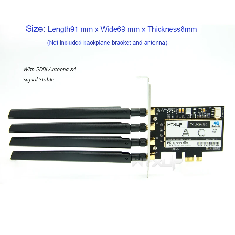 Настольная Wi-Fi карта BCM94360 PCIE X1 X4 X8 X16 802.11AC Двухдиапазонная 1300 Мбит/с Bluetooth BT 4,0 PC карта для Mac OS X/Hackintosh