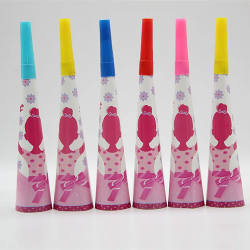 6pcs Horn Розовые вечерние одноразовые вечерние столовые приборы для девочек-балерин, розовые салфетки для дня рождения, скатерть, поднос, пригласительные открытки, вечерние украшения - Цвет: 6pcs Horn