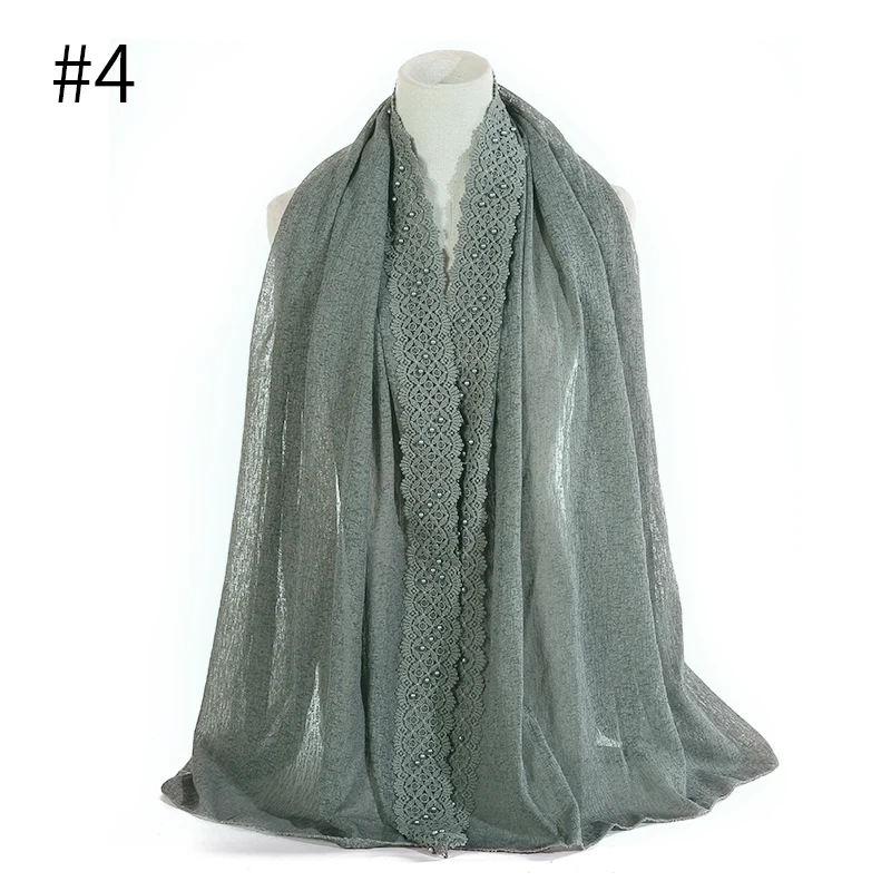 Женский шарф однотонные кружевные шарфы из полиэстера с жемчугом мусульманский