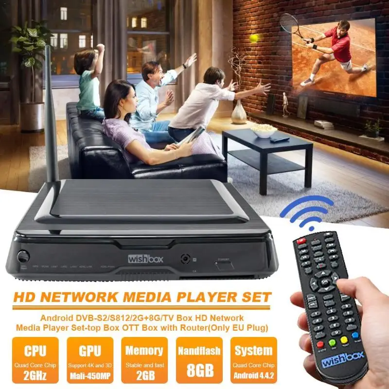 ALLOYSEED Wishbox Android Smart tv Box DVB-S2 декодер Amlogic S812 четырехъядерный 2 ГБ 8 ГБ телеприставка 3D 4 к WiFi H.265 медиаплеер