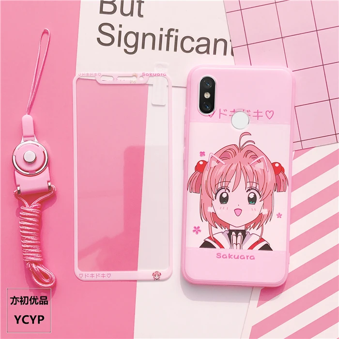 Sakura чехол для xiaomi mi6/mi8 TPU чехол& переднее закалённое Защитное стекло для xiaomi 5s/5splus/6X Магия массив Сейлор Мун+ ремень