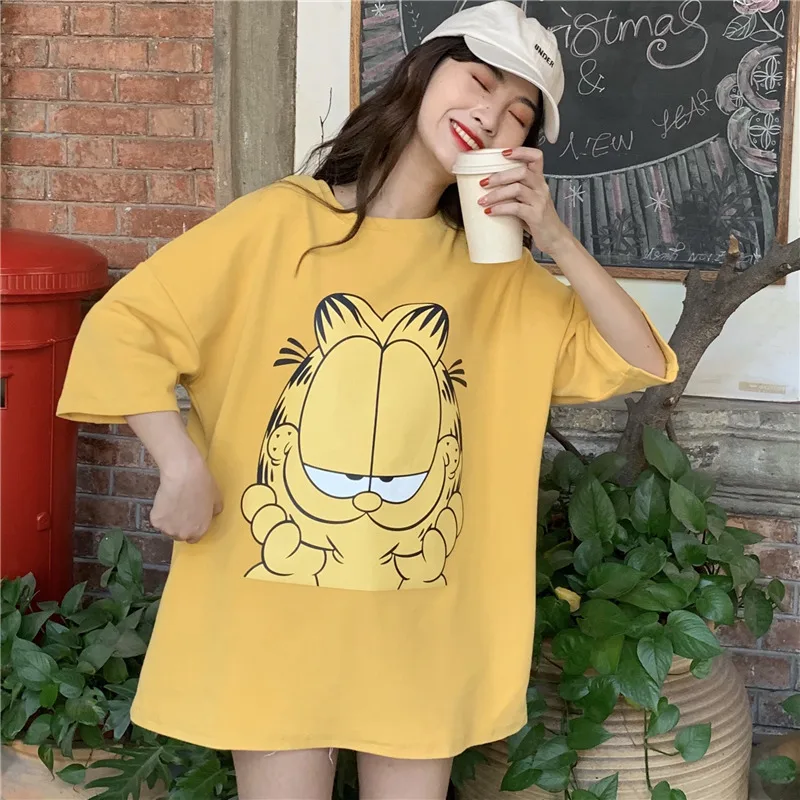 Женская хлопковая рубашка Garfield футболка с мультяшным принтом женская одежда