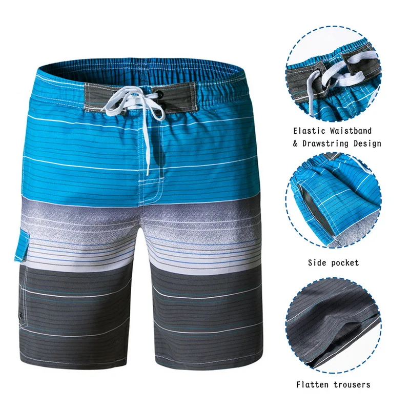 HEFLASHOR 2019 Fashion Male Beachwear Striped Printed Beach Shorts Men Swim Trunks Quick Dry Board With Mesh Lining Soft | Мужская