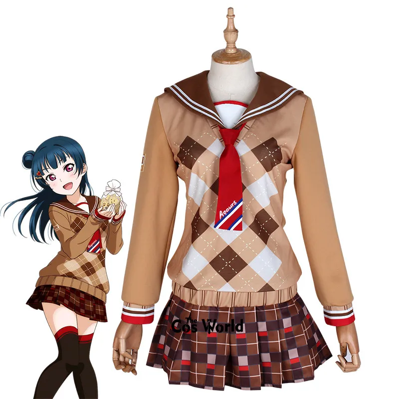

Love Live Sunshine Aqours Tsushima Yoshiko Chocolate Valentine's Day School Uniform Sailor Suit Dress Outfit Cosplay Costumes