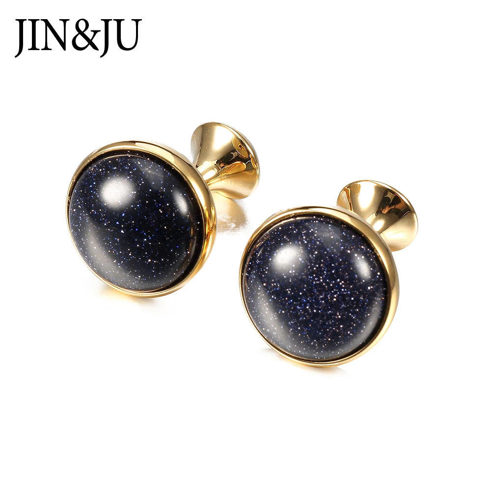 JIN& JU недорогие Роскошные лазуритовые запонки для мужчин, высокое качество, круглые запонки из лазуритового камня Relojes gemelos