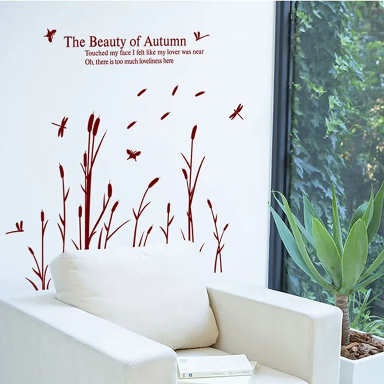 

New PVC Reed Flowers "the Beauty of Autumn" Wall Stickers Home House Windows Removable Wall Decal Stickers DIY Free Shipping