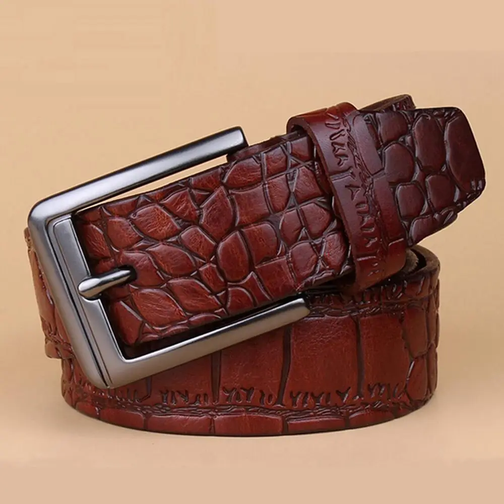 Ремень мужской из натуральной коровьей кожи повседневный пояс крокордильной для