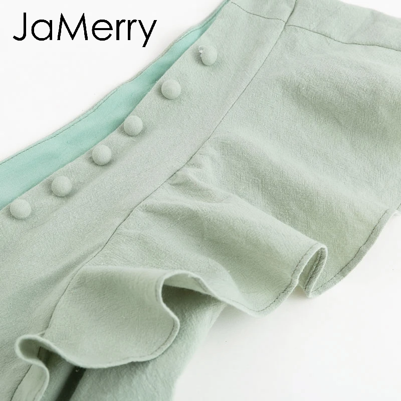 JaMerry винтажный элегантный льняной женский комбинезон с рюшами летний короткий на