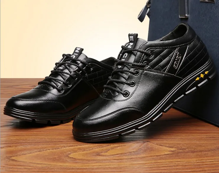Men Casual Fashion Breathable Leather Height Increase Elevator Shoes Spring Lace Up 6CM Zapatos Hombre Sneakers Male |