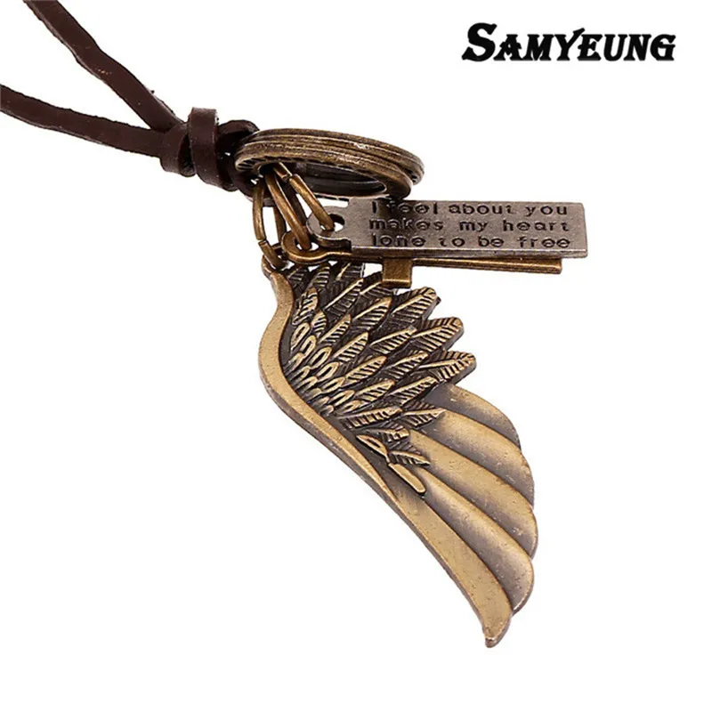 Мужские Длинные ожерелья Samyeung винтажные кожаные с крыльями ангела для лучших