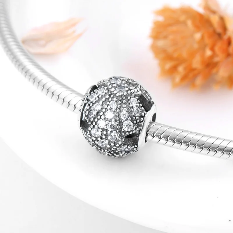 Hot Sale 925 Sterling Silver Women Jewelry round shape Clear Crystal CZ beads fit Original Pandora Beads Bracelet Making | Украшения и