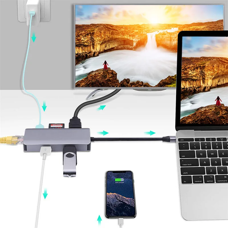 Сетевой адаптер с PD3.0 для DOY лидер продаж 2019 концентратор типа C на 4K HDMI выход 2
