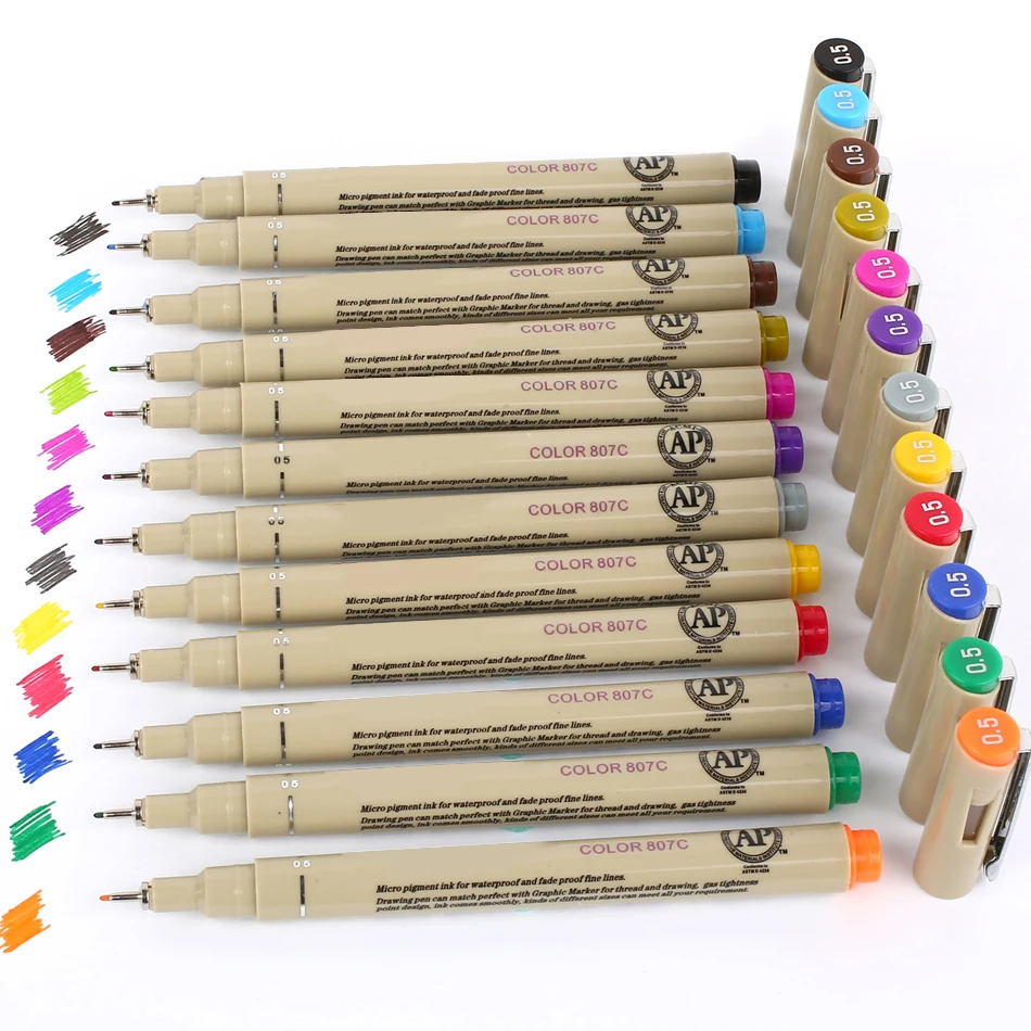 12 цветов 05 мм Rotuladores эскиз Микрон ручка фломастер рисунок Манга Аниме Маркер