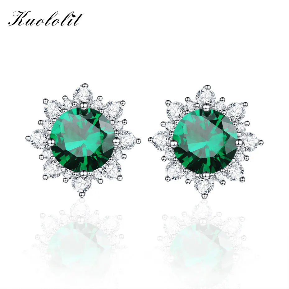 Emerald Earrings Kuolit серьги-гвоздики для женщин,, твердые, 925 пробы, серебро, создан Танзанит, CZ, рождественское ювелирное изделие, обручение, подарок, мода - Цвет камня: Emerald Earrings